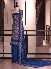 Royal Fashion Exclusive Embroidered Satin Silk Suits Unstitched 3 Piece - RF26EE ET3212 TEAL BLUE