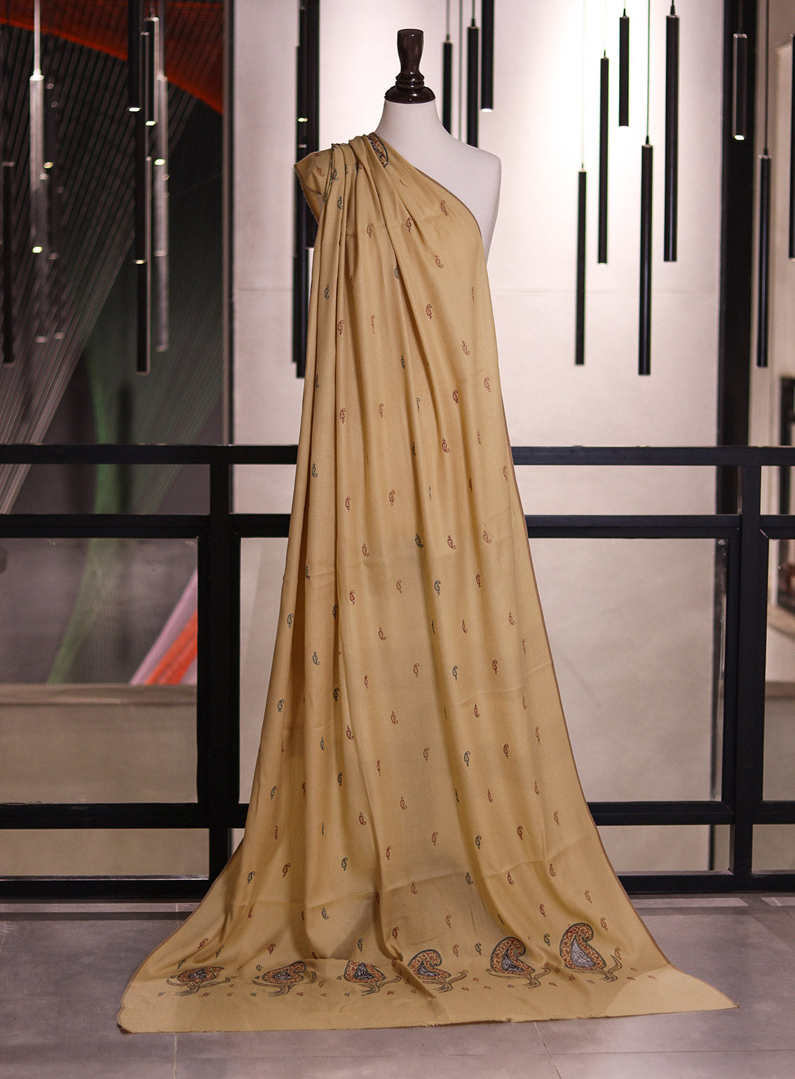 Royal Fashion Exclusive Woolen Shawls - RF24SH A6A22-B12 Dark Fawn & Red Royal Fashion Exclusive Woolen Shawls - RF24SH A6A22-B12 Dark Fawn & Red