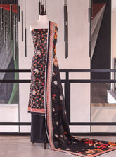 Royal Fashion Embroidered Cambric 3 Piece Unstitched Suit RF26EU D-DE001 Black & Multi