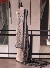 Royal Fashion Embroidered Cambric 3 Piece Unstitched Suit RF26EU D-DE953 Cream & Black