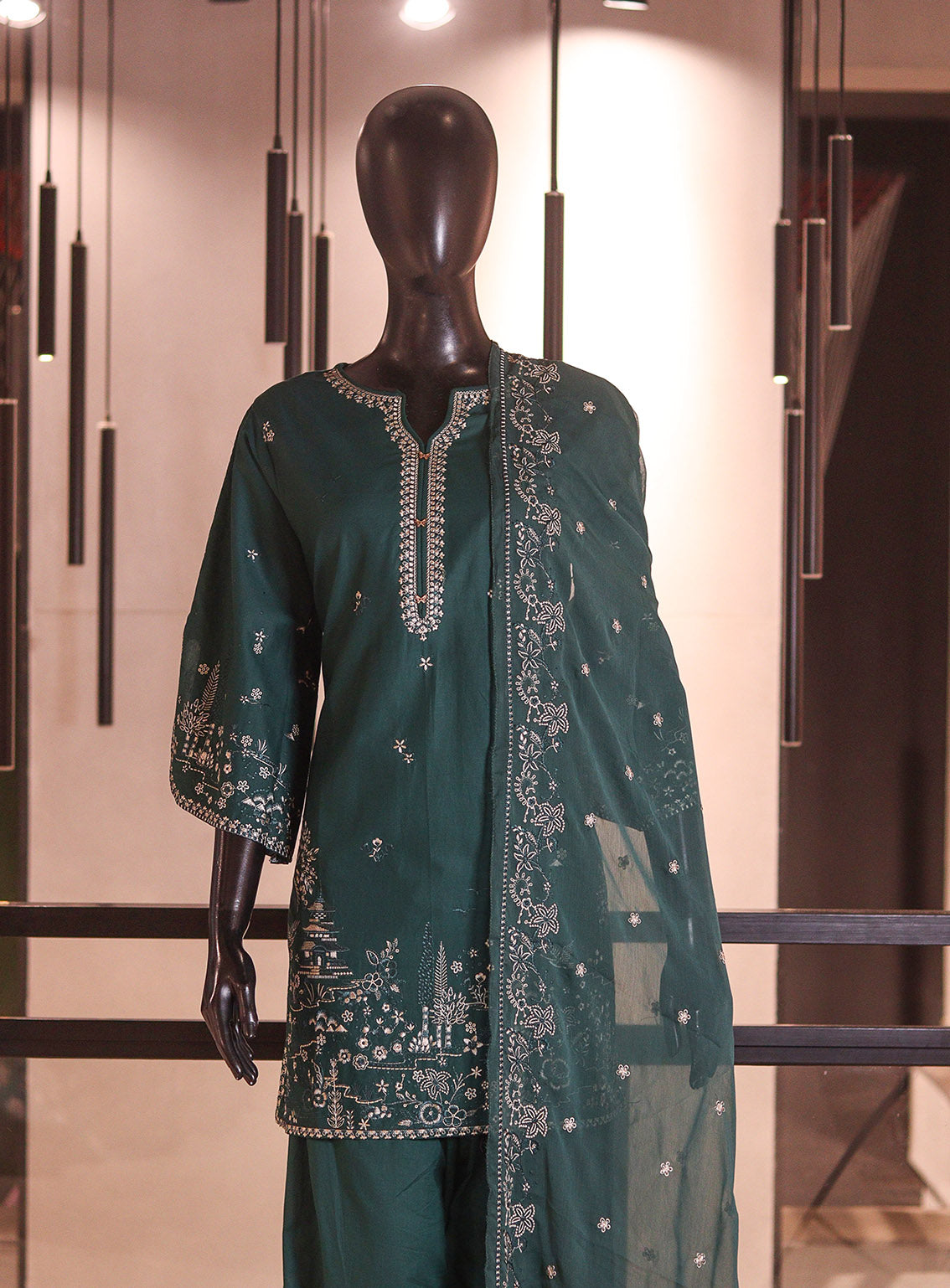 Royal Fashion Embroidered Cotton 3 Piece Stitched Suit RF26EP D-SNSC-445 Bottle Green Royal Fashion Embroidered Cotton 3 Piece Stitched Suit RF26EP D-SNSC-445 Bottle Green