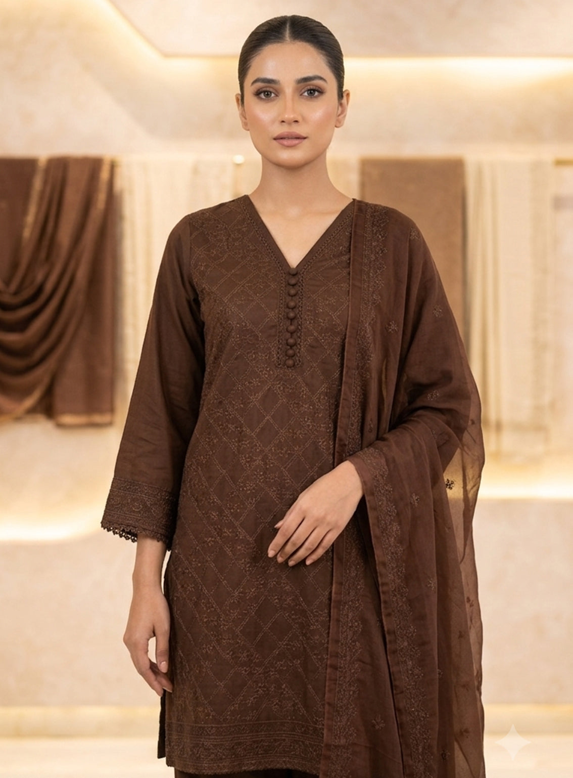 Royal Fashion Embroidered Lawn 3 Piece Stitched Suit RF26EP D-SNSC-D-SR445-BN Royal Fashion Embroidered Lawn 3 Piece Stitched Suit RF26EP D-SNSC-D-SR445-BN