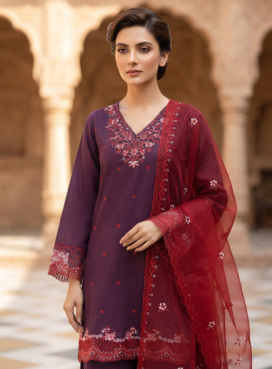 Royal Fashion Embroidered Lawn 3 Piece Stitched Suit RF26EP D-SNSC-SI-435-PMN Royal Fashion Embroidered Lawn 3 Piece Stitched Suit RF26EP D-SNSC-SI-435-PMN