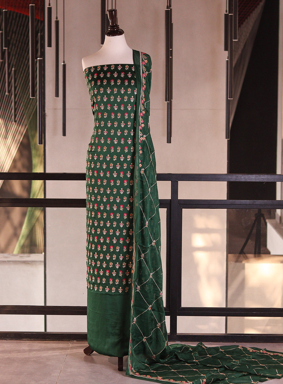 Royal Fashion Embroidered Silk 3 Piece Unstitched Suit RF26EU D-ET3253 Bottle Green Royal Fashion Embroidered Silk 3 Piece Unstitched Suit RF26EU D-ET3253 Bottle Green