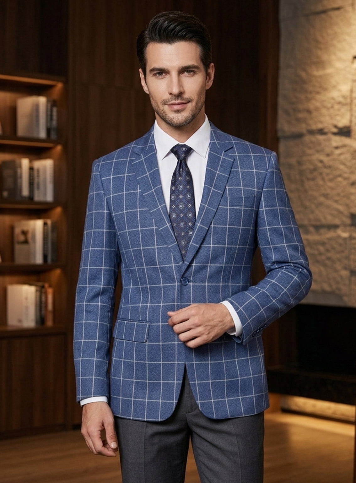 Royal Fashion Mens Check Casual Coat RF26CCC D-BE07-BL Royal Fashion Mens Check Casual Coat RF26CCC D-BE07-BL