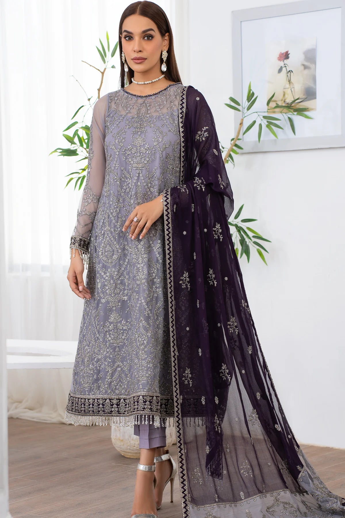 Meeral By Zarif Embroidered Net Unstitched 3 Piece Suit - 08 Meeral By Zarif Embroidered Net Unstitched 3 Piece Suit - 08