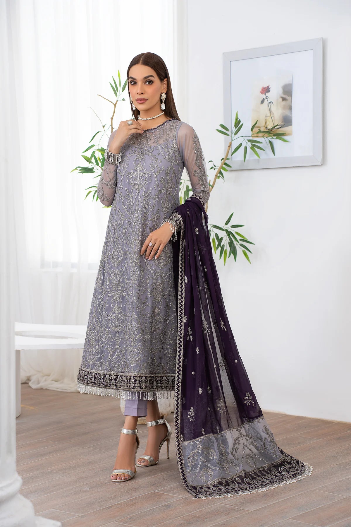 Meeral By Zarif Embroidered Net Unstitched 3 Piece Suit - 08 Meeral By Zarif Embroidered Net Unstitched 3 Piece Suit - 08