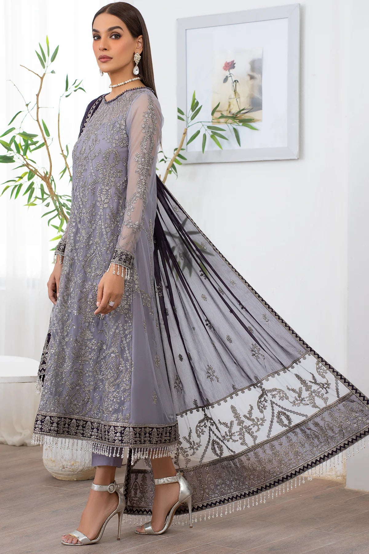 Meeral By Zarif Embroidered Net Unstitched 3 Piece Suit - 08 Meeral By Zarif Embroidered Net Unstitched 3 Piece Suit - 08