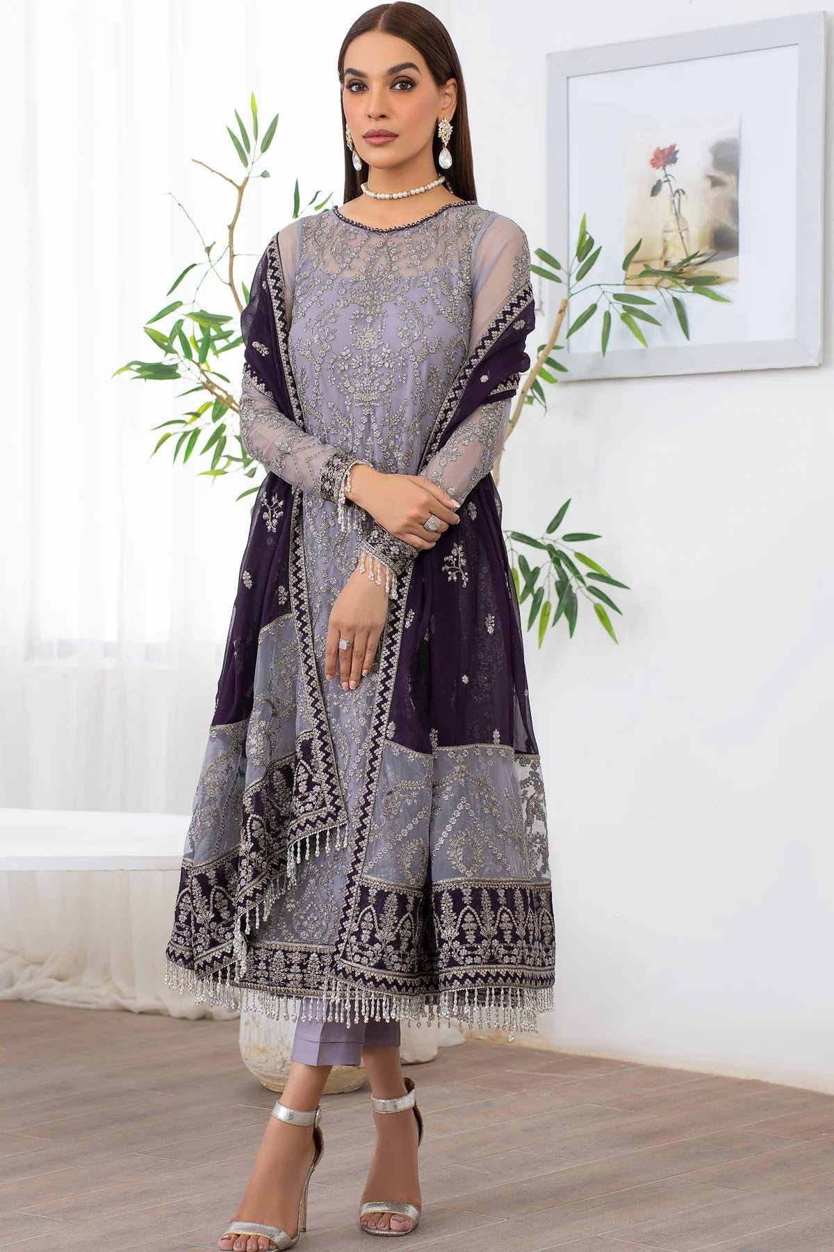 Meeral By Zarif Embroidered Net Unstitched 3 Piece Suit - 08 Meeral By Zarif Embroidered Net Unstitched 3 Piece Suit - 08