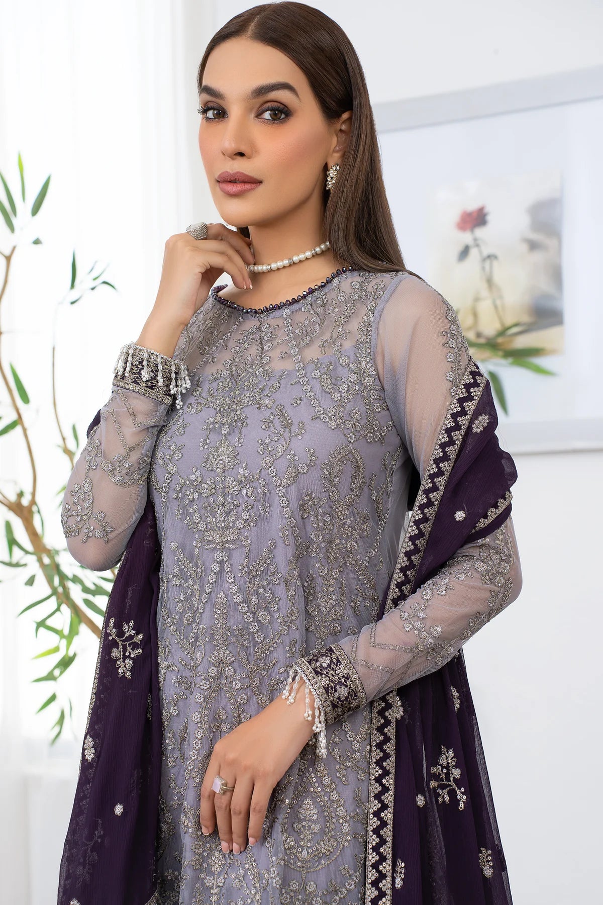 Meeral By Zarif Embroidered Net Unstitched 3 Piece Suit - 08 Meeral By Zarif Embroidered Net Unstitched 3 Piece Suit - 08