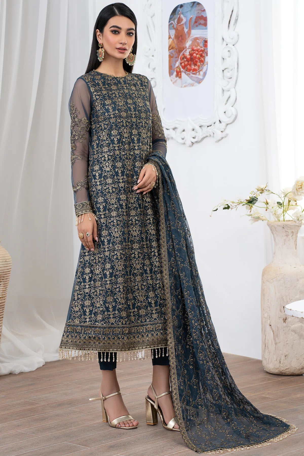 Meeral By Zarif Embroidered Net Unstitched 3 Piece Suit - 07 Meeral By Zarif Embroidered Net Unstitched 3 Piece Suit - 07