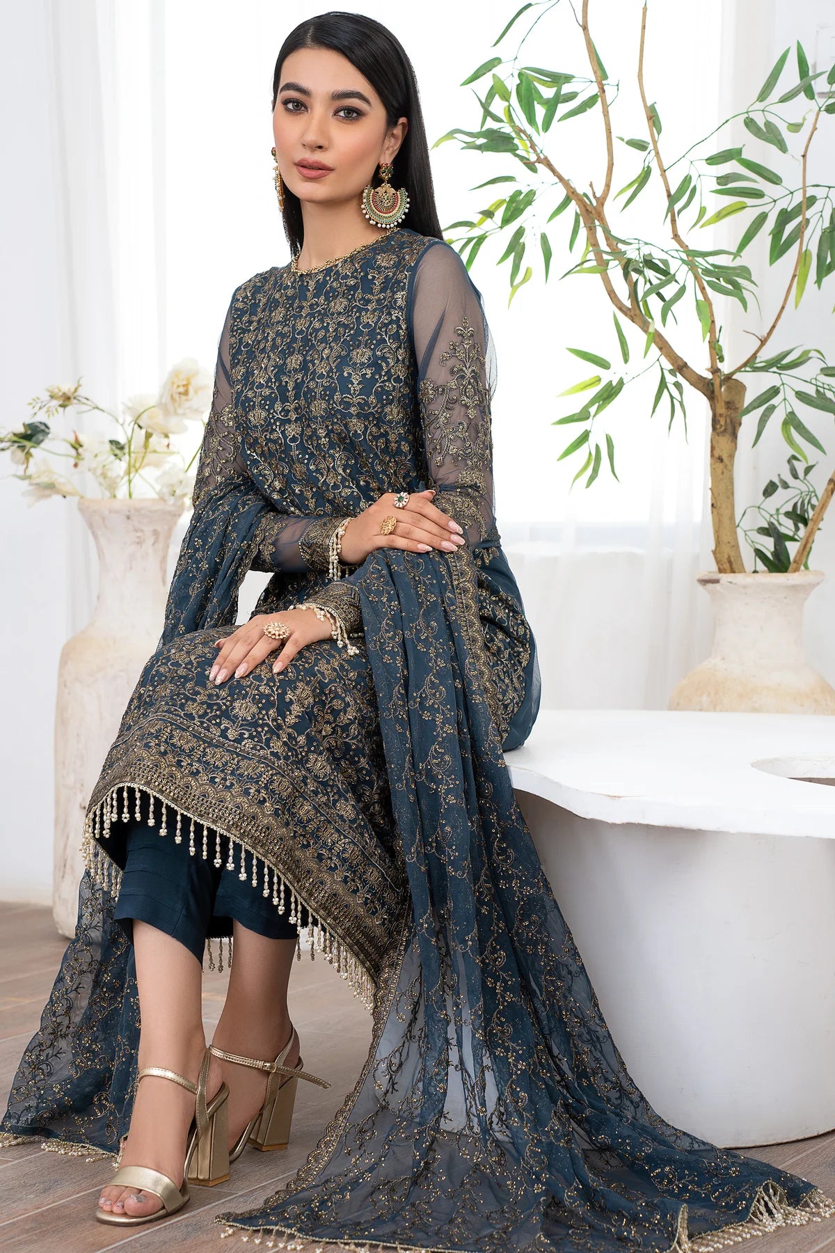 Meeral By Zarif Embroidered Net Unstitched 3 Piece Suit - 07 Meeral By Zarif Embroidered Net Unstitched 3 Piece Suit - 07