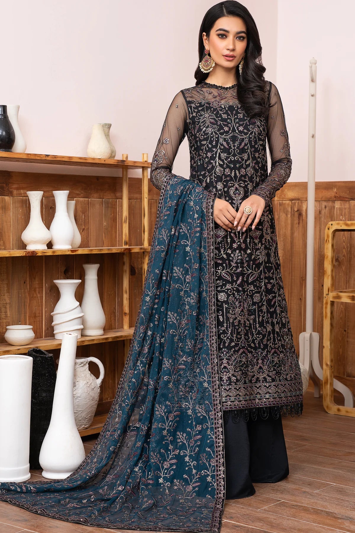 Meeral By Zarif Embroidered Net Unstitched 3 Piece Suit - 02 Meeral By Zarif Embroidered Net Unstitched 3 Piece Suit - 02