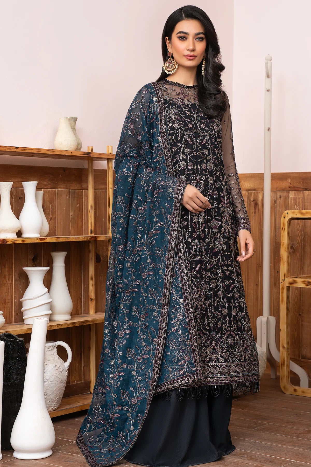 Meeral By Zarif Embroidered Net Unstitched 3 Piece Suit - 02 Meeral By Zarif Embroidered Net Unstitched 3 Piece Suit - 02