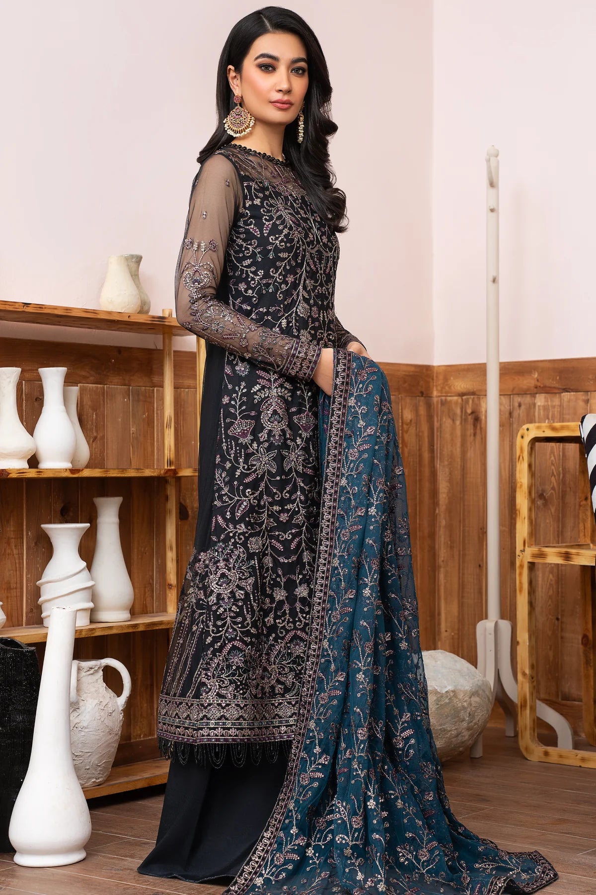Meeral By Zarif Embroidered Net Unstitched 3 Piece Suit - 02 Meeral By Zarif Embroidered Net Unstitched 3 Piece Suit - 02