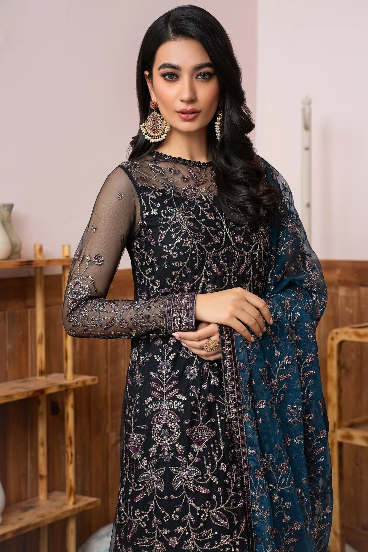 Meeral By Zarif Embroidered Net Unstitched 3 Piece Suit - 02 Meeral By Zarif Embroidered Net Unstitched 3 Piece Suit - 02