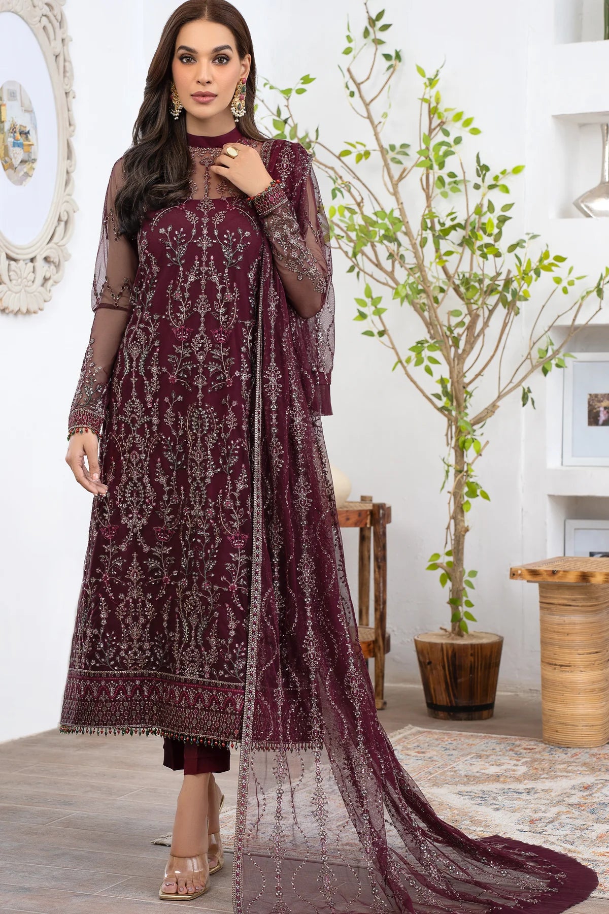 Meeral By Zarif Embroidered Net Unstitched 3 Piece Suit - 06 Meeral By Zarif Embroidered Net Unstitched 3 Piece Suit - 06