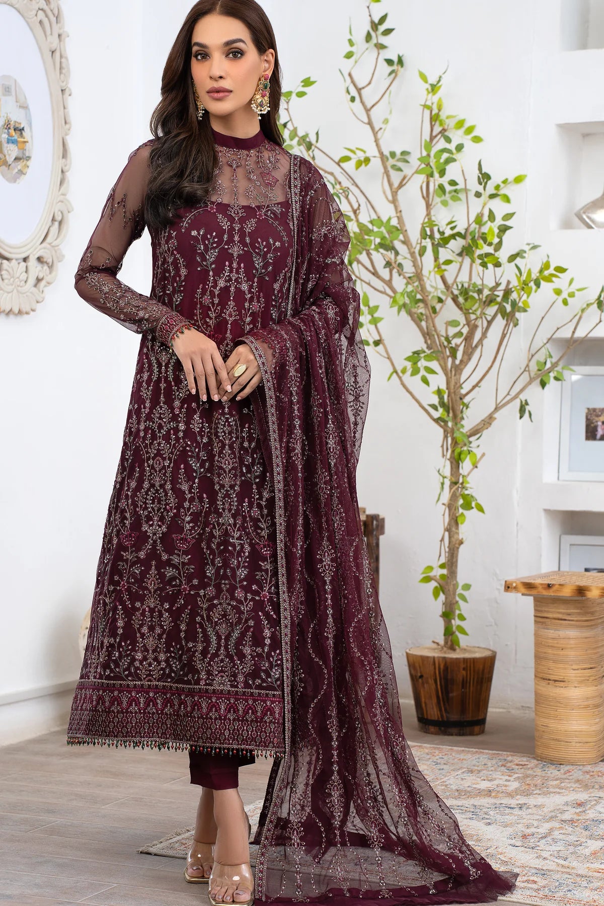Meeral By Zarif Embroidered Net Unstitched 3 Piece Suit - 06 Meeral By Zarif Embroidered Net Unstitched 3 Piece Suit - 06
