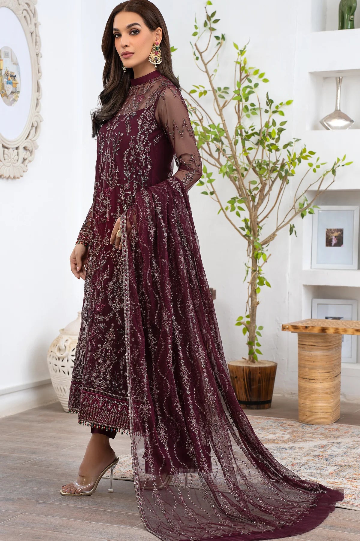 Meeral By Zarif Embroidered Net Unstitched 3 Piece Suit - 06 Meeral By Zarif Embroidered Net Unstitched 3 Piece Suit - 06
