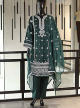 SNSC Embroidered Lawn Suits Stitched 3 Piece - SNSC25FE C117 BOTTLE GREEN