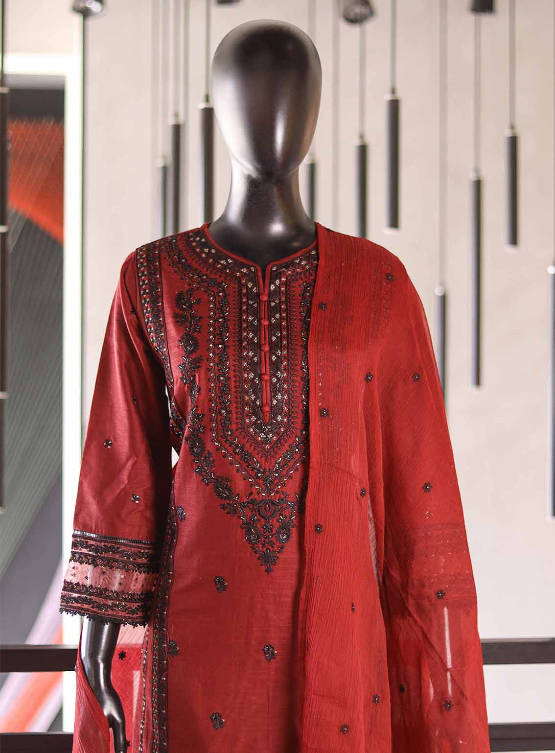 SNSC Embroidered Lawn Suits Stitched 3 Piece - SNSC25FE CY06 MAROON SNSC Embroidered Lawn Suits Stitched 3 Piece - SNSC25FE CY06 MAROON