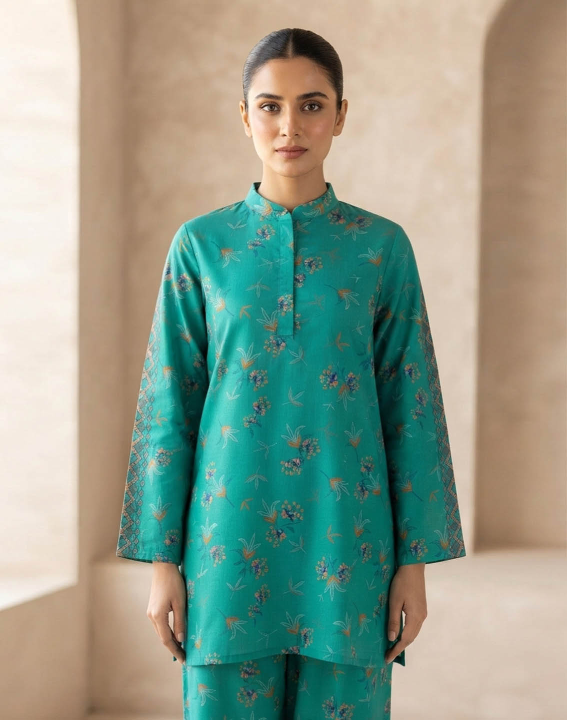 Saba Sumaiya Printed Lawn 2 Piece Stitched Shirt Trouser SSY26P D-TURQUOISE LEAVES Saba Sumaiya Printed Lawn 2 Piece Stitched Shirt Trouser SSY26P D-TURQUOISE LEAVES