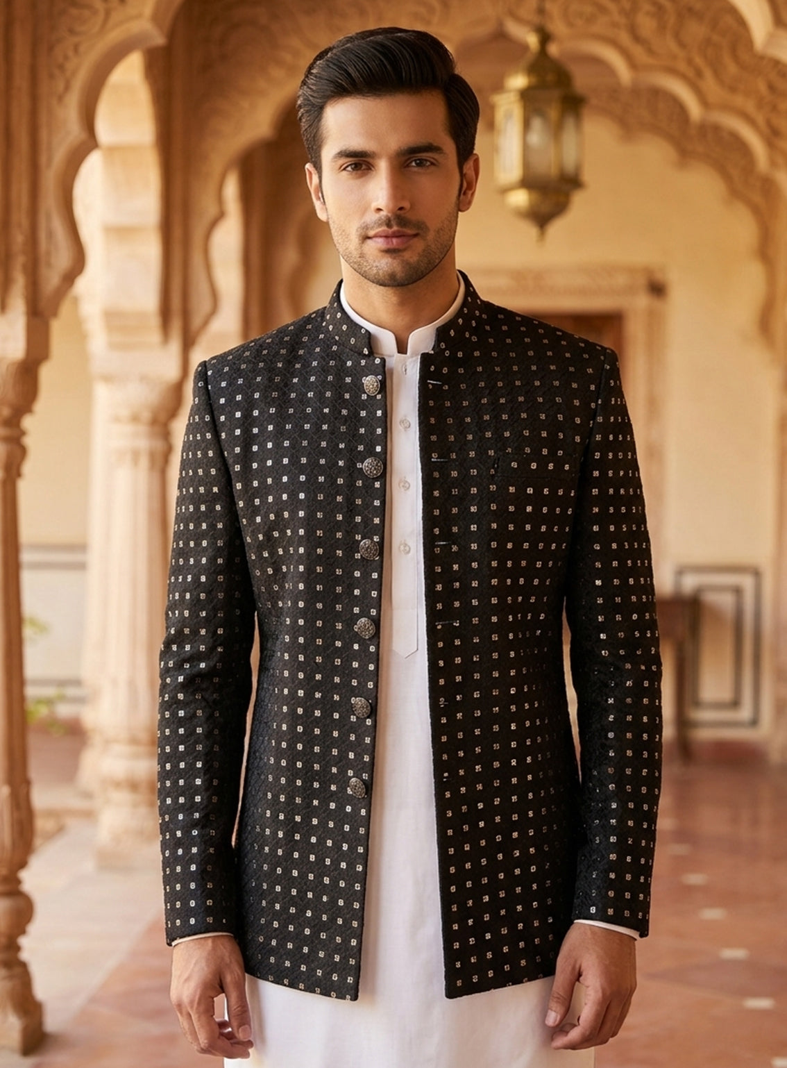 Sami Saeed Embroidered Raw Silk Prince Coat SS25PC D-1475-BK Sami Saeed Embroidered Raw Silk Prince Coat SS25PC D-1475-BK