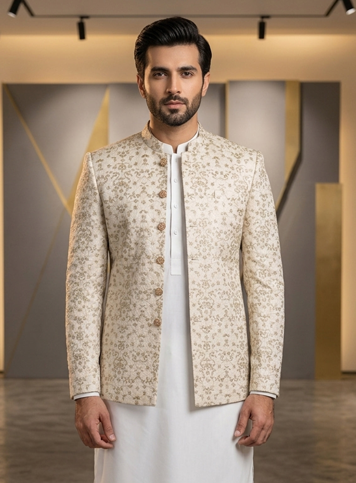 Sami Saeed Embroidered Raw Silk Prince Coat SS25PC D-1492-CM Sami Saeed Embroidered Raw Silk Prince Coat SS25PC D-1492-CM