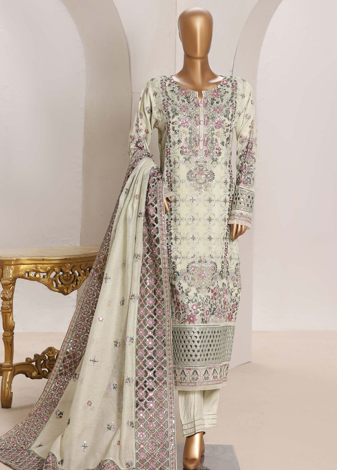 Sheer By HZ Textile Embrodered Lorex Khaadi Net 3 Piece Stitched Suit HZ26PD1 D-234-GN Sheer By HZ Textile Embrodered Lorex Khaadi Net 3 Piece Stitched Suit HZ26PD1 D-234-GN