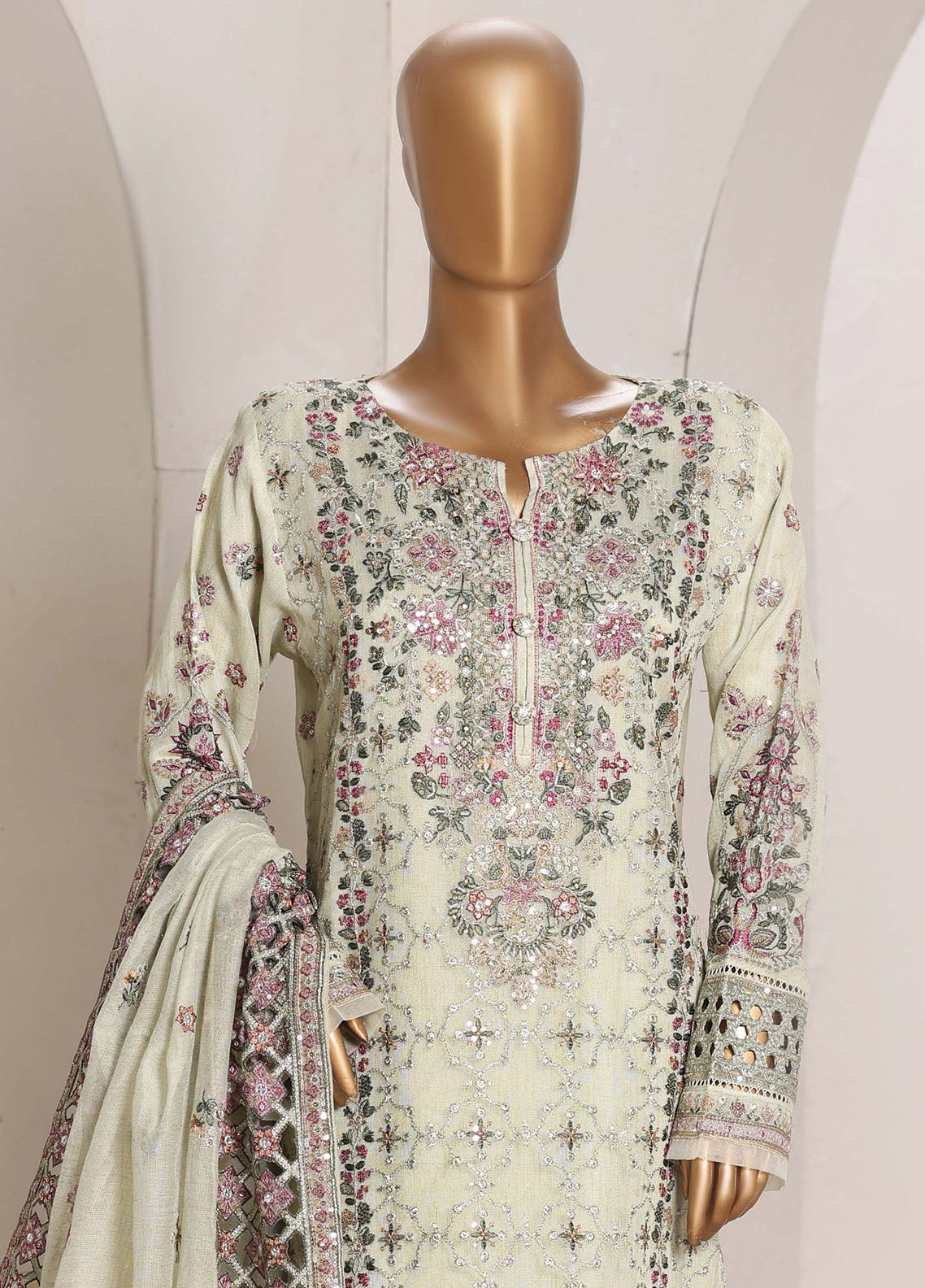 Sheer By HZ Textile Embrodered Lorex Khaadi Net 3 Piece Stitched Suit HZ26PD1 D-234-GN Sheer By HZ Textile Embrodered Lorex Khaadi Net 3 Piece Stitched Suit HZ26PD1 D-234-GN