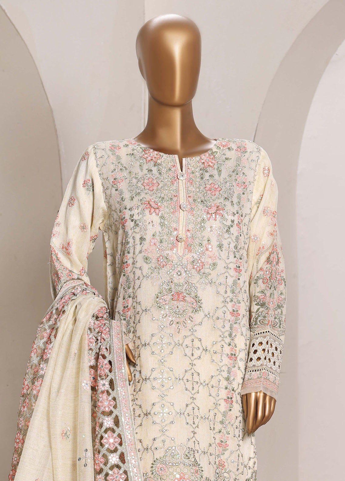 Sheer By HZ Textile Embrodered Lorex Khaadi Net 3 Piece Stitched Suit HZ26PD1 D-234-OWT Sheer By HZ Textile Embrodered Lorex Khaadi Net 3 Piece Stitched Suit HZ26PD1 D-234-OWT