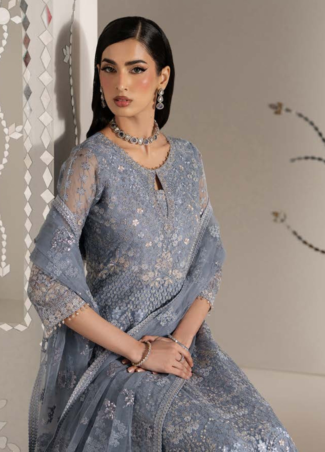 Shehnai By Lavish Premium Formal Embroidered Organza 3 Piece Unstitched Suit LP26SFL D-SH-04 AAB-E-NEEL Shehnai By Lavish Premium Formal Embroidered Organza 3 Piece Unstitched Suit LP26SFL D-SH-04 AAB-E-NEEL