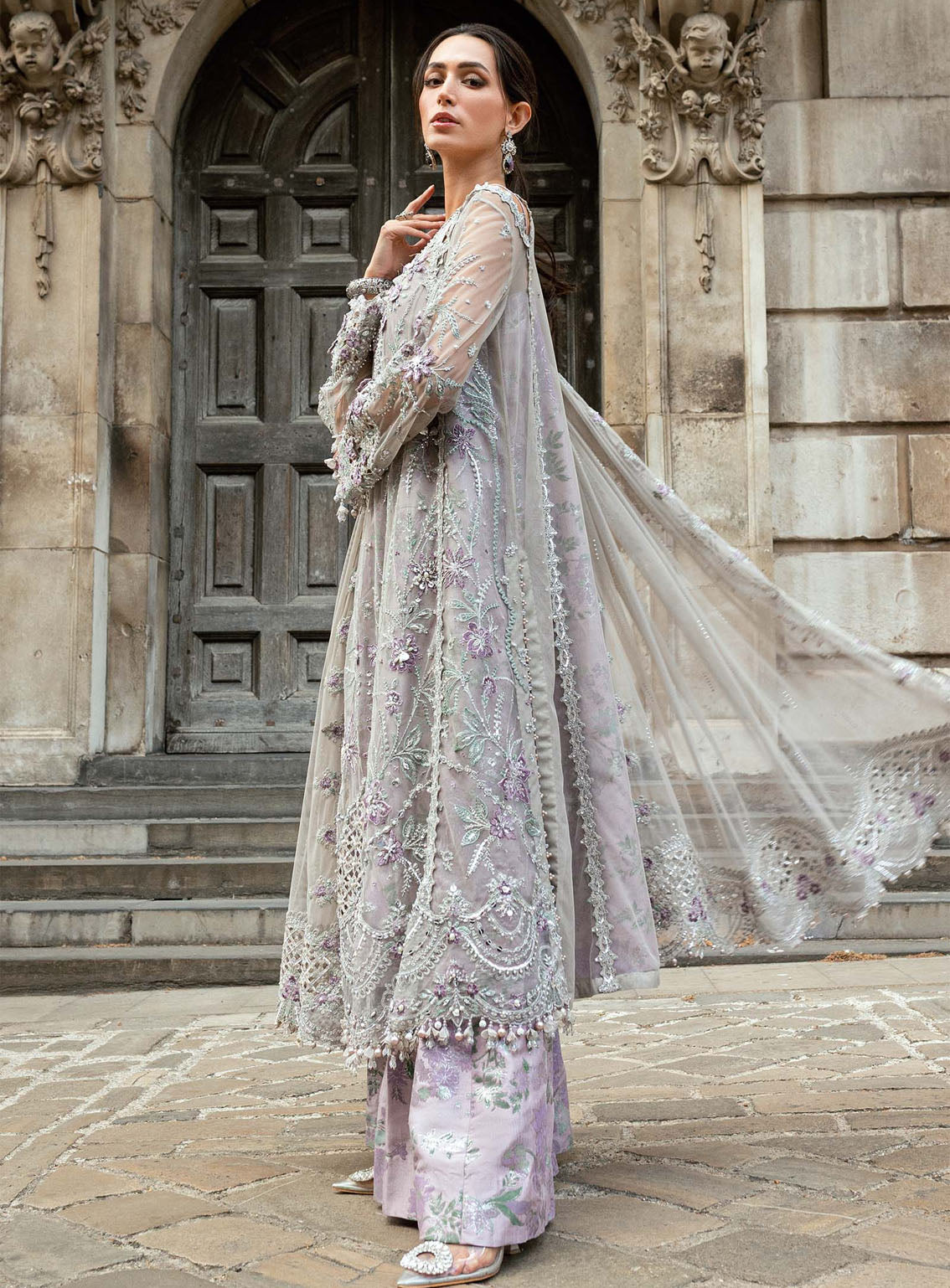 Soiree By Maria B Embroidered Organza Net Suits Unstitched 3 Piece - MB25SF WF-09-07-Grey Soiree By Maria B Embroidered Organza Net Suits Unstitched 3 Piece - MB25SF WF-09-07-Grey