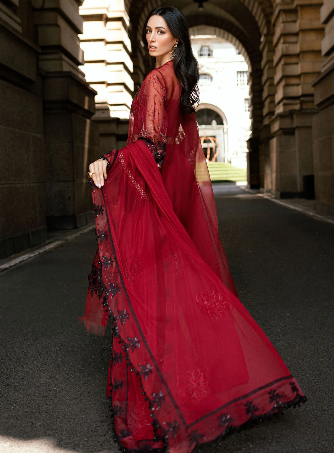 Soiree By Maria B Embroidered Organza Suits Unstitched 3 Piece - MB25SF WF-09-06-Red Soiree By Maria B Embroidered Organza Suits Unstitched 3 Piece - MB25SF WF-09-06-Red