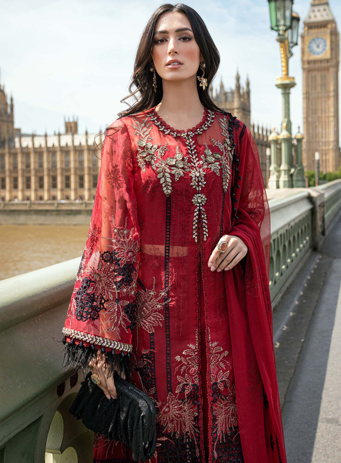 Soiree By Maria B Embroidered Organza Suits Unstitched 3 Piece - MB25SF WF-09-06-Red Soiree By Maria B Embroidered Organza Suits Unstitched 3 Piece - MB25SF WF-09-06-Red