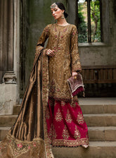 Soiree By Maria B Embroidered Raw Silk Suits Unstitched 3 Piece - MB25SF WF-09-04-Tambaku Brown
