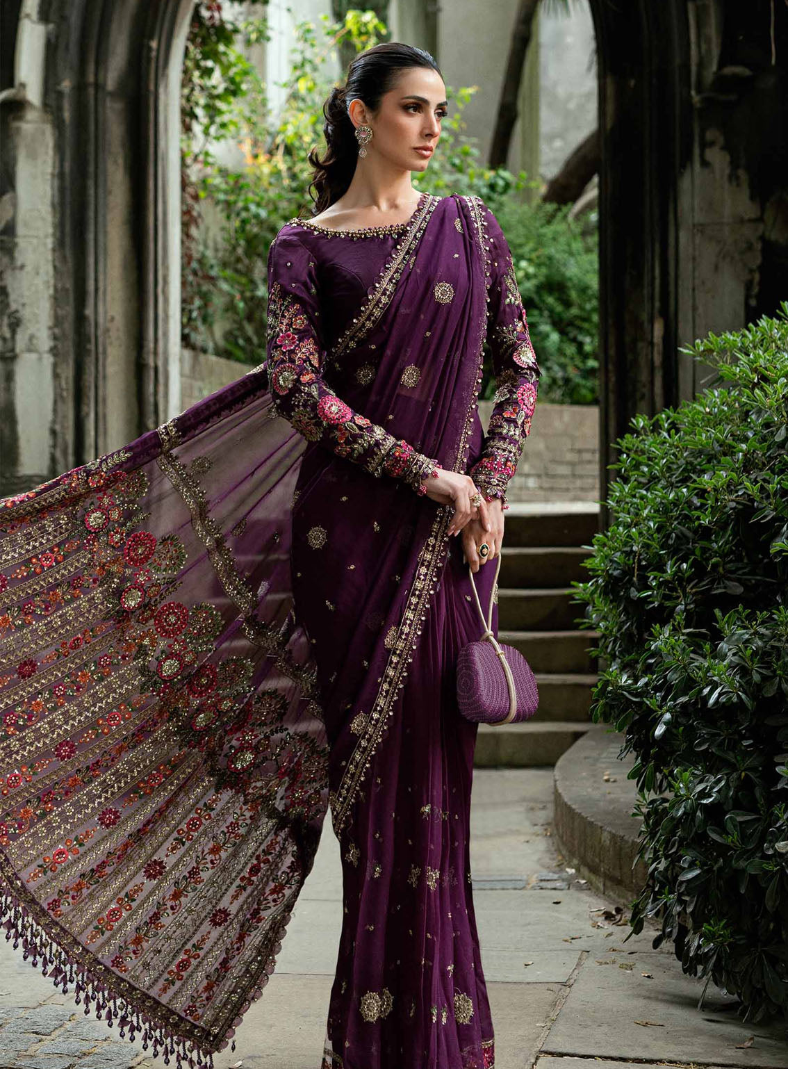 Soiree By Maria B Embroidered Raw Silk Unstitched Saree - MB25SF WF-09-01-Purple Soiree By Maria B Embroidered Raw Silk Unstitched Saree - MB25SF WF-09-01-Purple