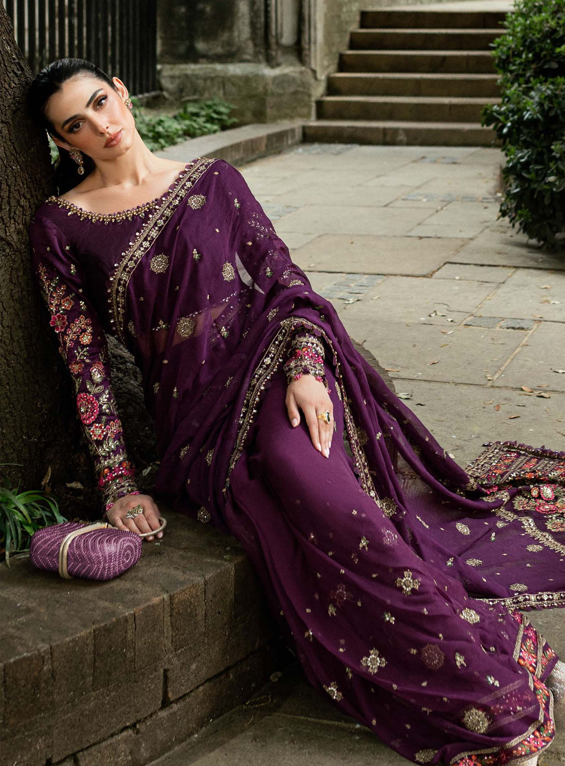 Soiree By Maria B Embroidered Raw Silk Unstitched Saree - MB25SF WF-09-01-Purple Soiree By Maria B Embroidered Raw Silk Unstitched Saree - MB25SF WF-09-01-Purple