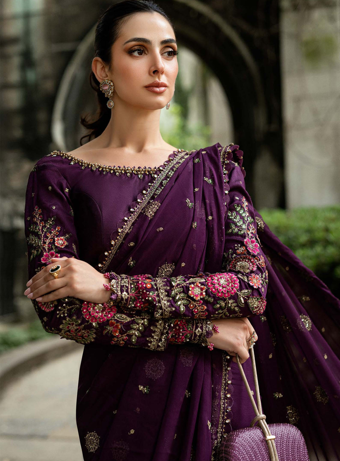 Soiree By Maria B Embroidered Raw Silk Unstitched Saree - MB25SF WF-09-01-Purple Soiree By Maria B Embroidered Raw Silk Unstitched Saree - MB25SF WF-09-01-Purple