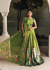 Soiree By Maria B Formals Embroidered Raw Silk 3 Piece Unstitched Dress MB26SF D-SR-06 Peridot Green - Front View