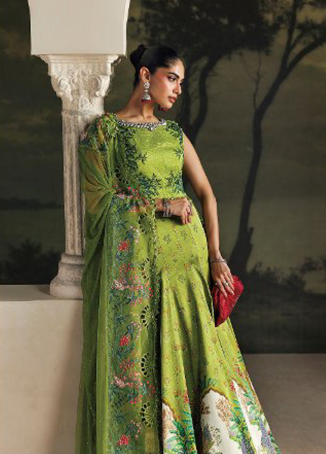 Soiree By Maria B Formals Embroidered Raw Silk 3 Piece Unstitched Dress MB26SF D-SR-06 Peridot Green - Detail Soiree By Maria B Formals Embroidered Raw Silk 3 Piece Unstitched Dress MB26SF D-SR-06 Peridot Green - Detail
