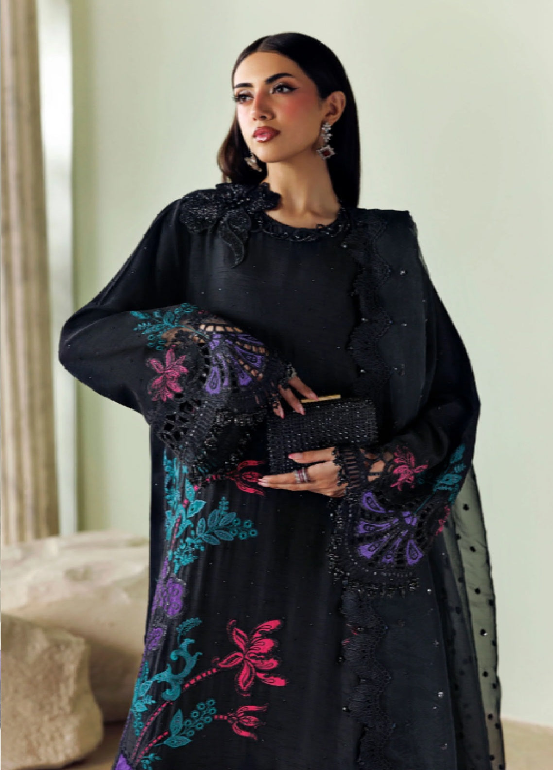Soiree By Maria B Formals Embroidered Raw Silk 3 Piece Unstitched Dress MB26SF D-SR-08 Mid Night Noir - Detail Soiree By Maria B Formals Embroidered Raw Silk 3 Piece Unstitched Dress MB26SF D-SR-08 Mid Night Noir - Detail