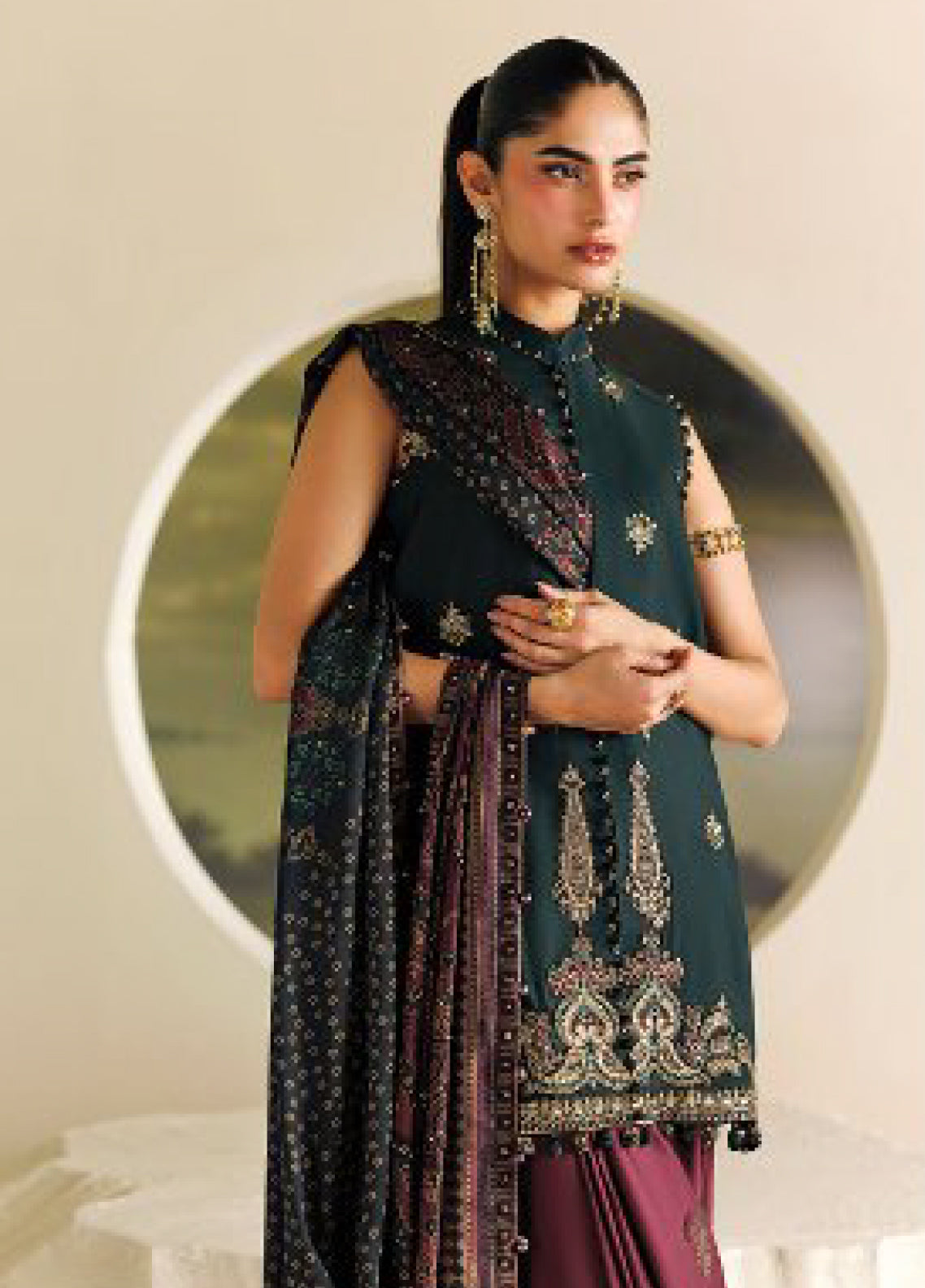Soiree By Maria B Formals Embroidered Tussar Silk 3 Piece Unstitched Dress MB26SF D-SR-05 Imperial Burgundy - Detail Soiree By Maria B Formals Embroidered Tussar Silk 3 Piece Unstitched Dress MB26SF D-SR-05 Imperial Burgundy - Detail
