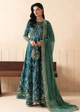 Syleena By Gulaal Embroidered Raw Silk 3 Piece Unstitched Dress GL26SRS D-SD-25 Zarian Teal Blue - Front View