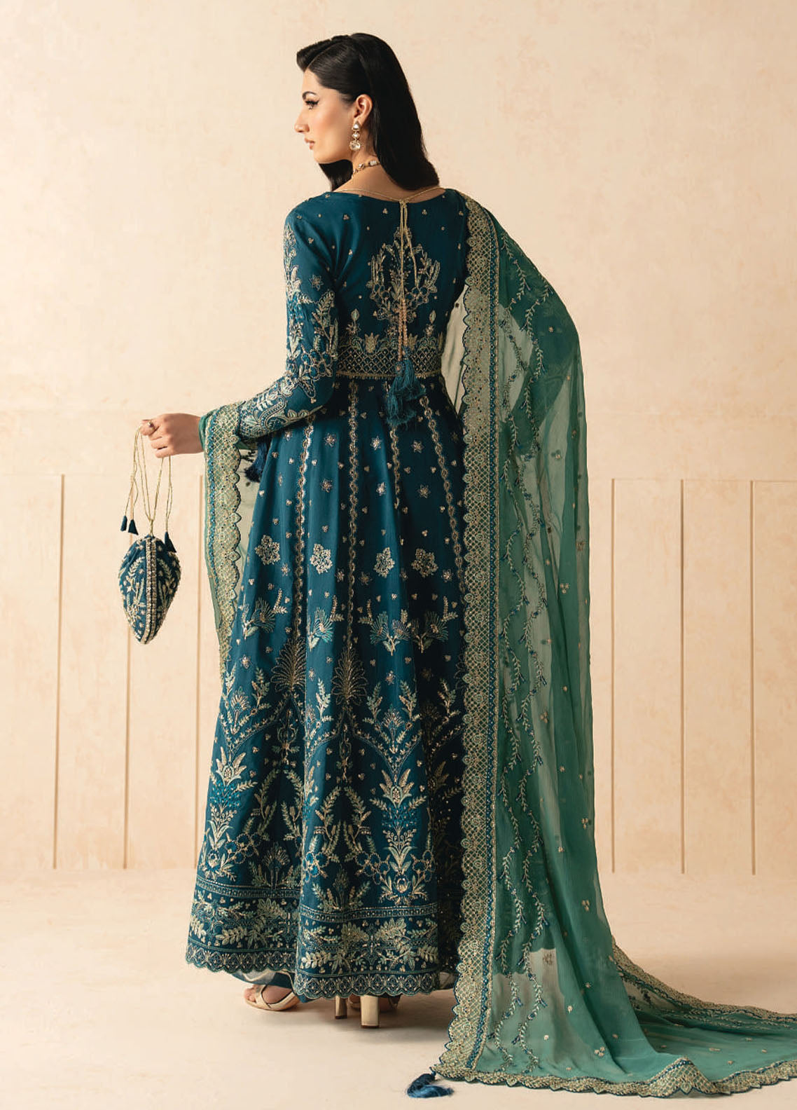 Syleena By Gulaal Embroidered Raw Silk 3 Piece Unstitched Dress GL26SRS D-SD-25 Zarian Teal Blue - Back View Syleena By Gulaal Embroidered Raw Silk 3 Piece Unstitched Dress GL26SRS D-SD-25 Zarian Teal Blue - Back View
