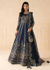 Syleena By Gulaal Embroidered Raw Silk 3 Piece Unstitched Dress GL26SRS D-SD-26 Zaffre Blue - Front View