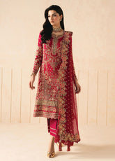Syleena By Gulaal Embroidered Raw Silk 3 Piece Unstitched Dress GL26SRS D-SD-27 Rubine Atishi - Front View