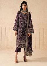 Syleena By Gulaal Embroidered Raw Silk 3 Piece Unstitched Suit GL26SRS D-SD-21 Nivara Purple - Front View