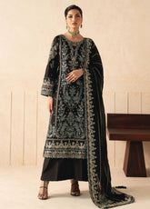 Syleena By Gulaal Embroidered Raw Silk 3 Piece Unstitched Suit GL26SRS D-SD-22 Serpentine Black - Front View