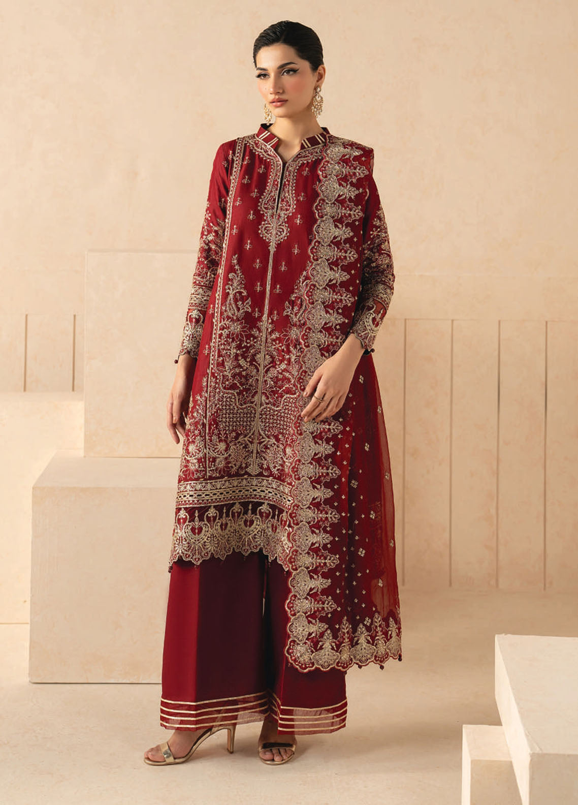 Syleena By Gulaal Embroidered Raw Silk 3 Piece Unstitched Suit GL26SRS D-SD-23 Rossella Maroon - Front View Syleena By Gulaal Embroidered Raw Silk 3 Piece Unstitched Suit GL26SRS D-SD-23 Rossella Maroon - Front View